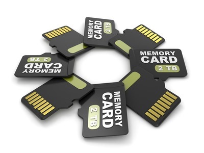 MicroSD memory cards, front and back view 2 TB. Circular arrangement. 3D