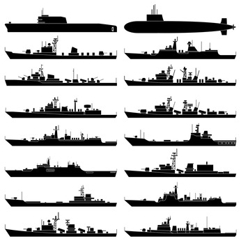 Vector illustration of various Warships.