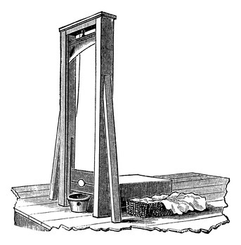 Guillotine isolated on white, vintage engraving