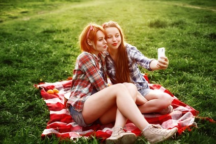 Girls Having Fun Making Selfie